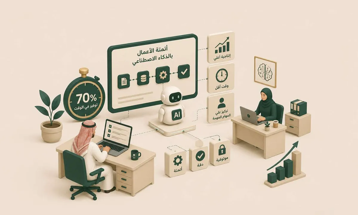أتمتة الأعمال بالذكاء الاصطناعي: كيف توفر 70% من وقت موظفيك